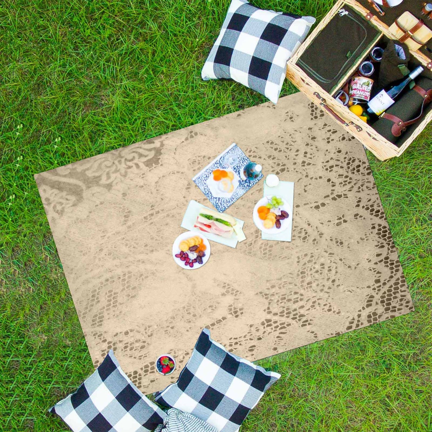 Victorian lace print waterproof picnic mat, 69 x 55in, design 26