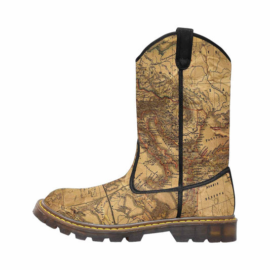 Antique Map design womens western lumber boots, Design 21