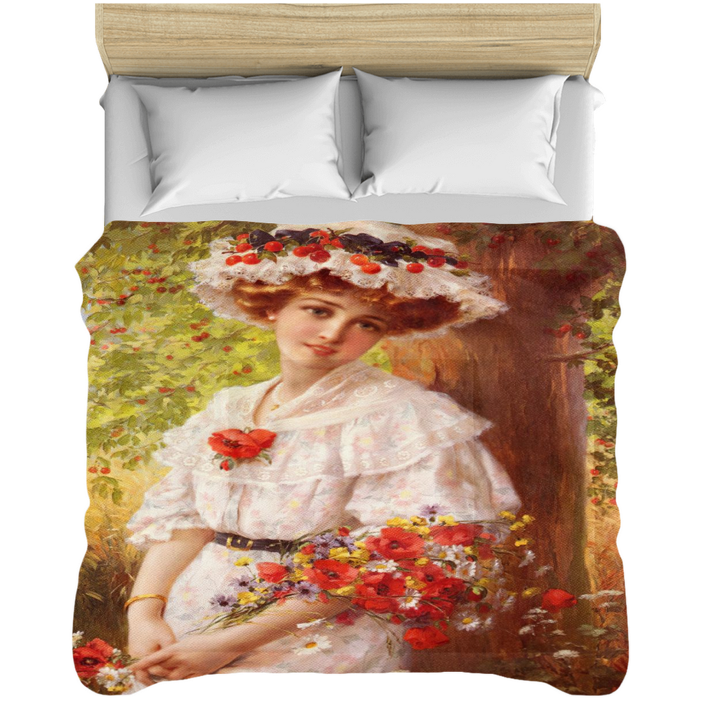 Victorian lady design comforter, twin, twin XL, queen or king, Under the Cherry Tree