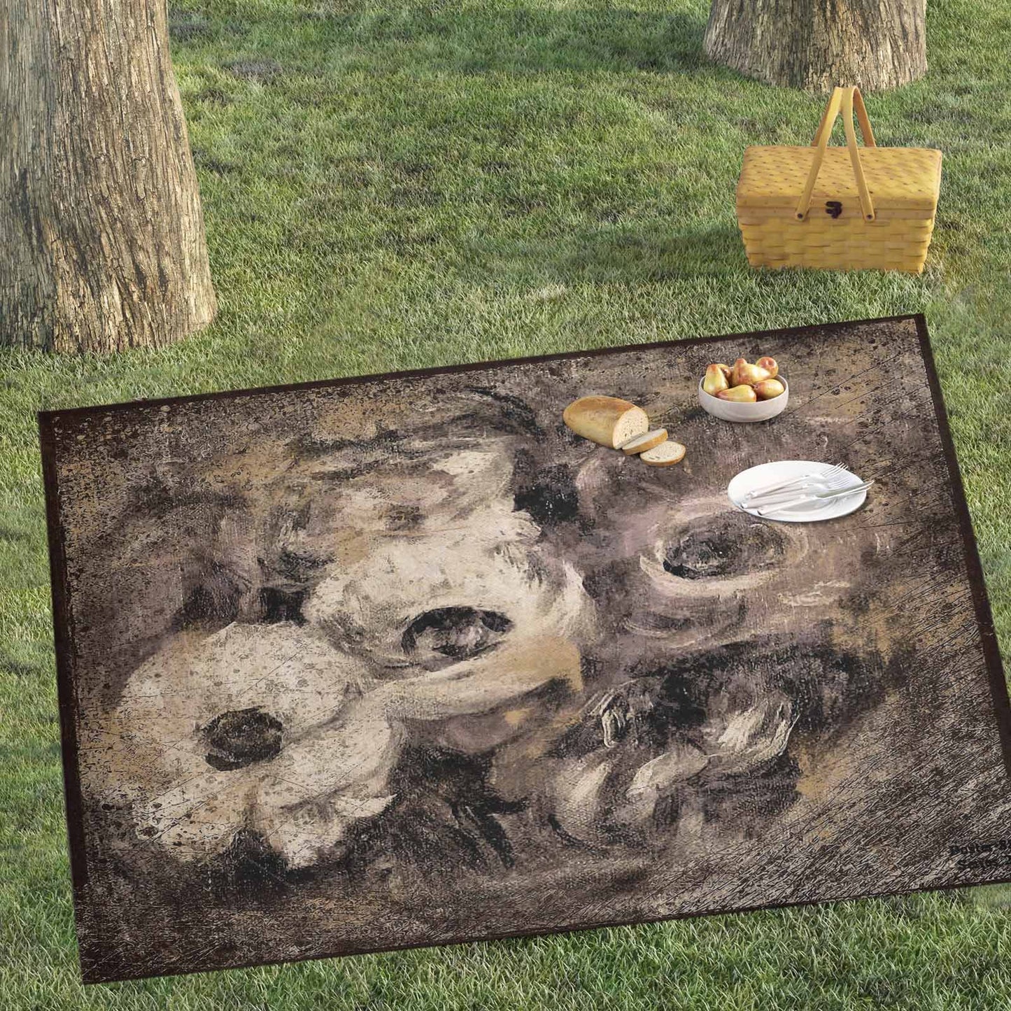 Vintage Floral waterproof picnic mat, 81 x 55in, Design 16