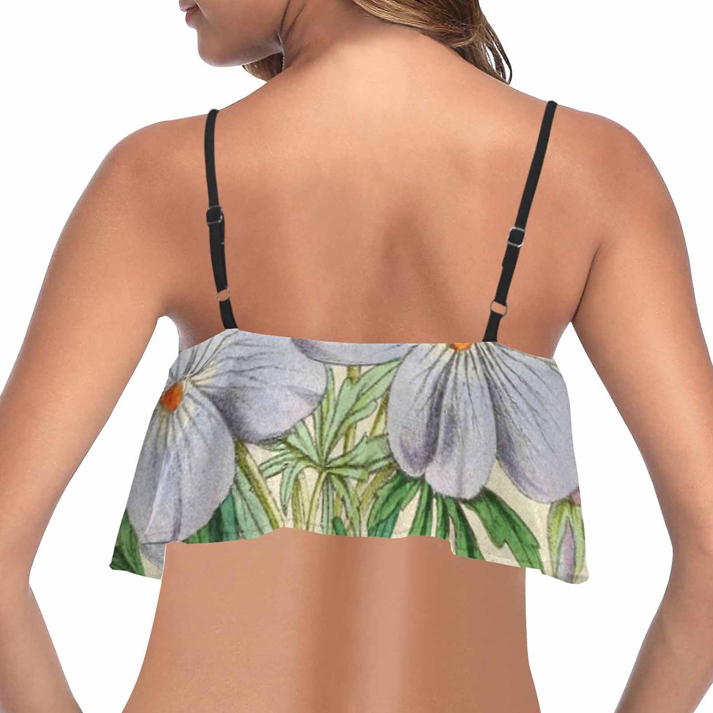 Vintage floral flounce bikini top, Design 13