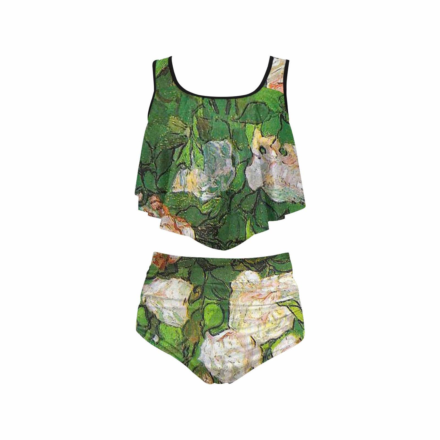Vintage floral high waisted flounce top bikini, swim wear, Design 06