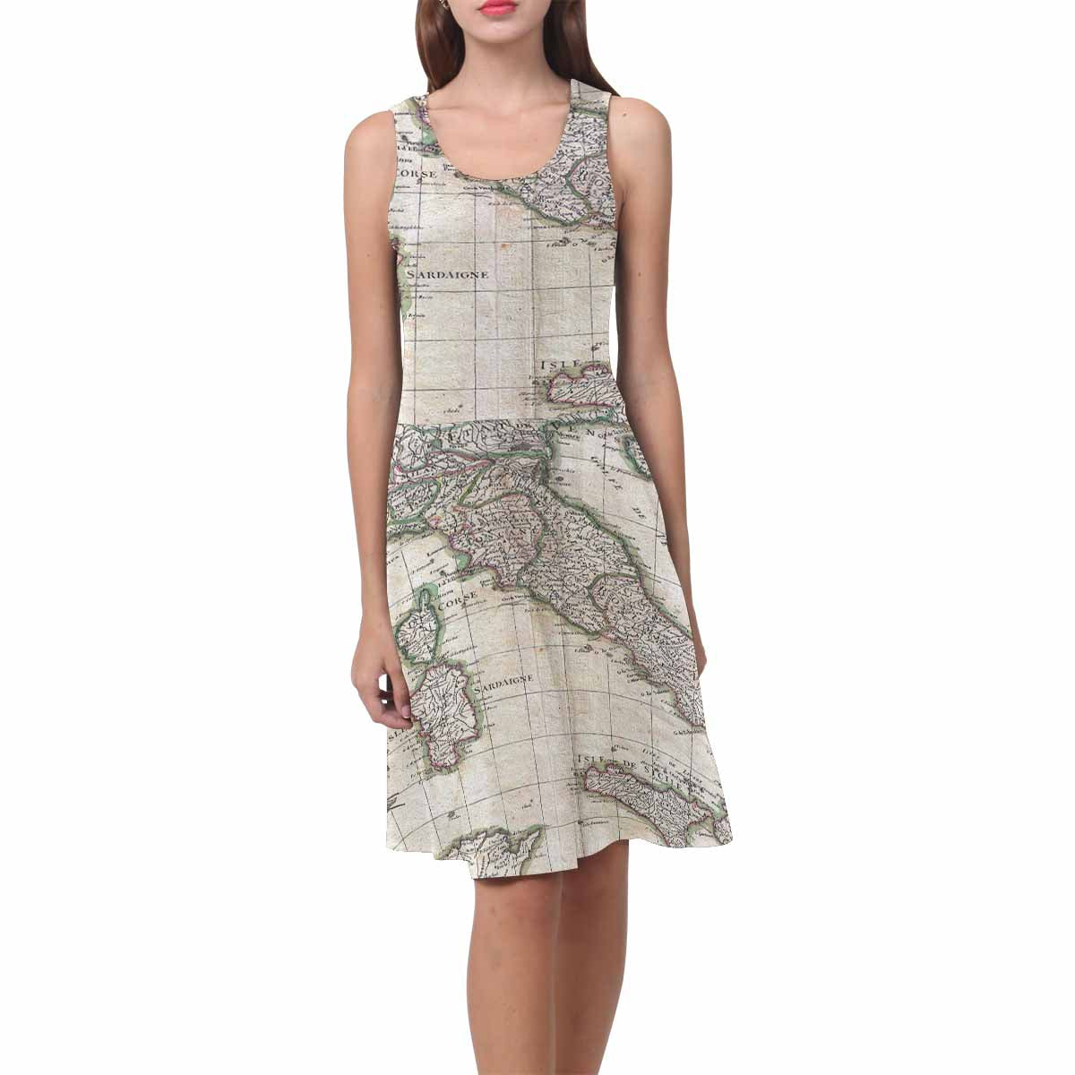 Antique Map casual summer dress, MODEL 09534, design 52