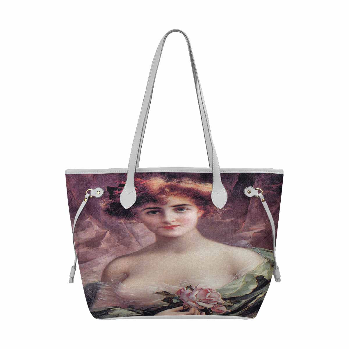 Victorian Lady Design Handbag, Model 1695361, The Pink Rose, WHITE TRIM