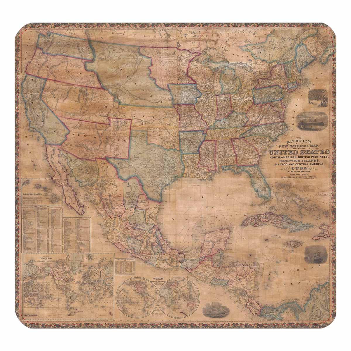 Antique Map design , womens wallet, clutch purse, Red TrimDesign 28