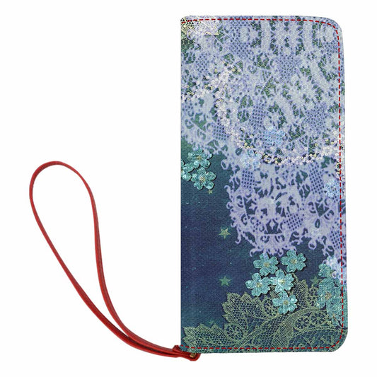 Victorian lace print womens wallet, clutch purse, red trim, design 05