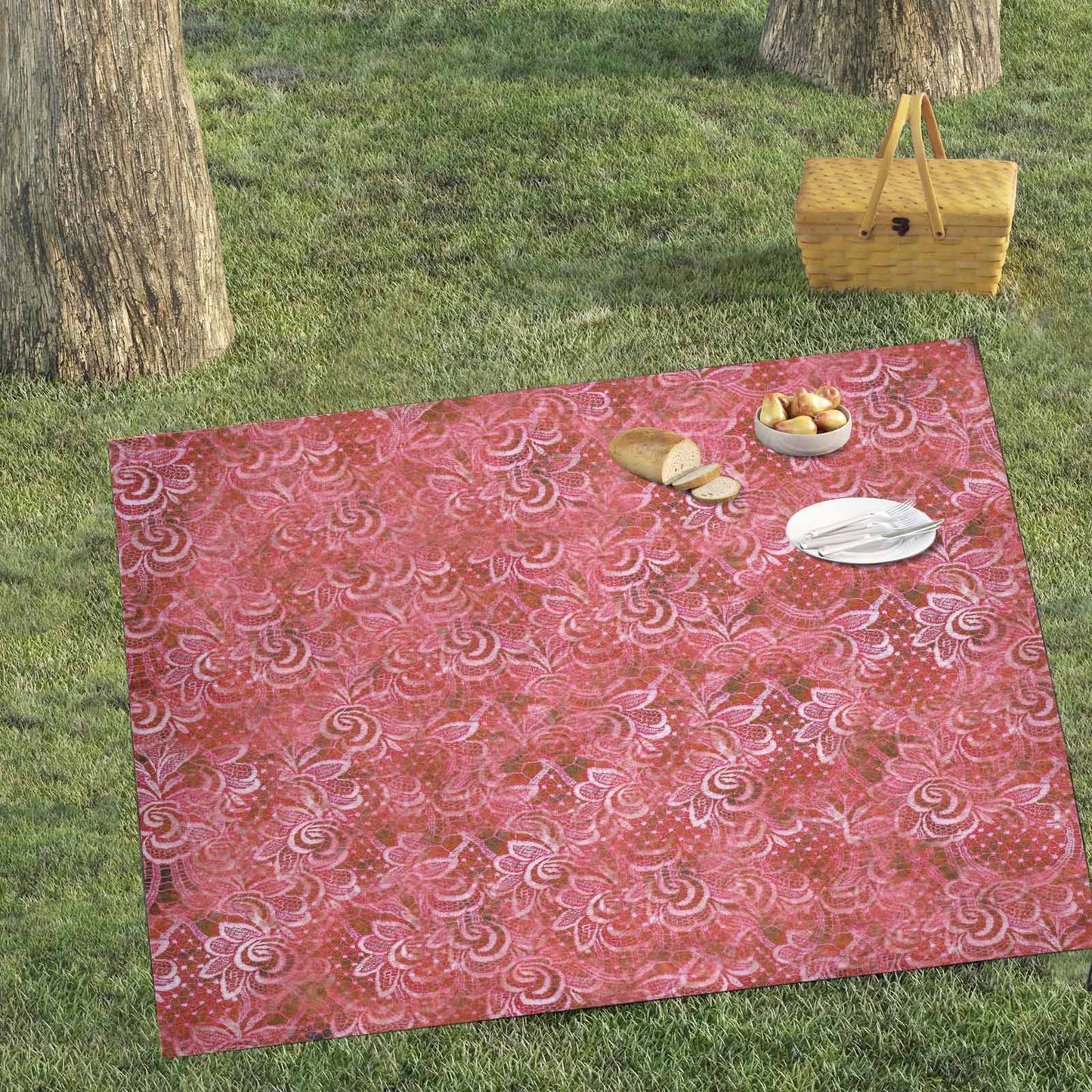 Victorian lace print waterproof picnic mat, 69 x 55in, design 33