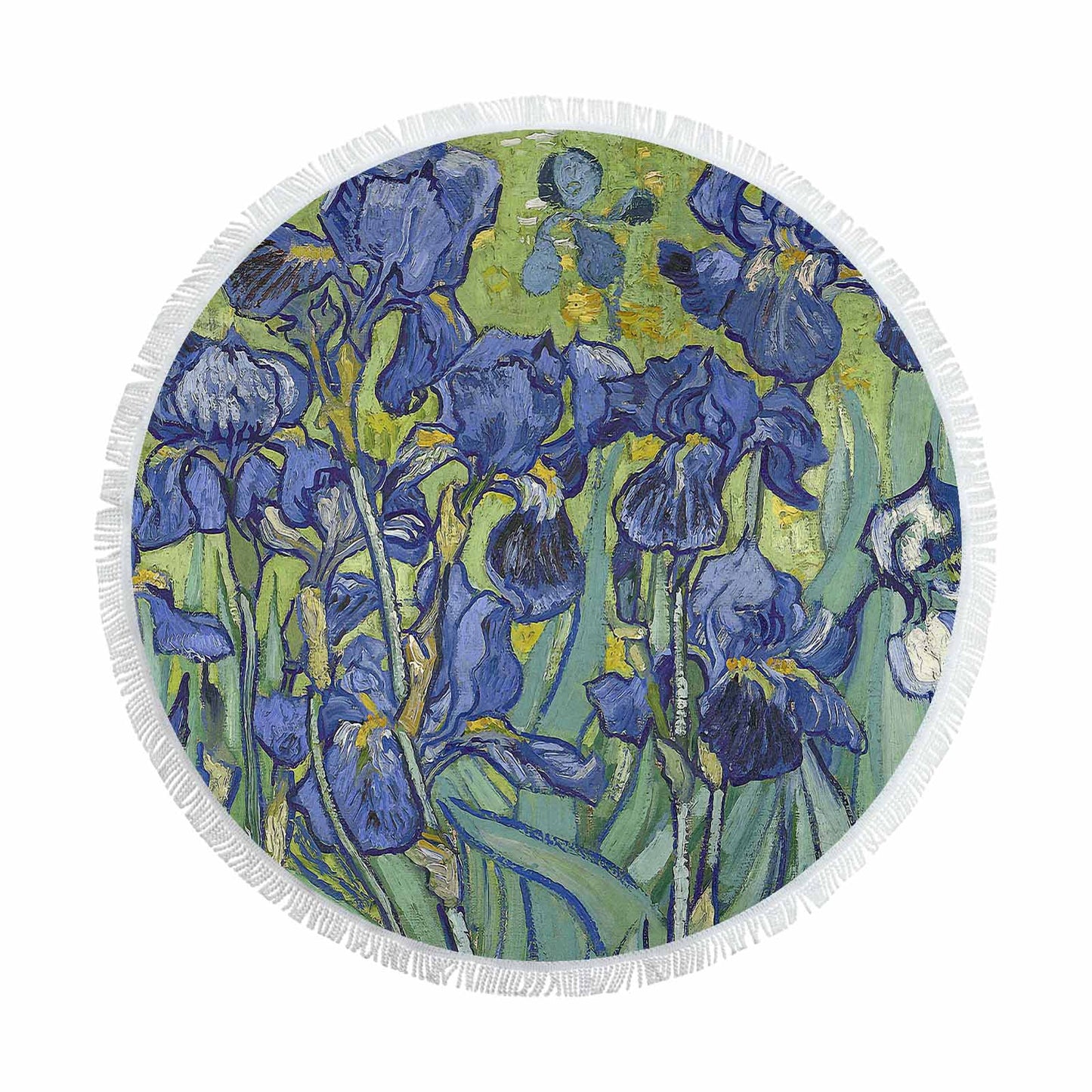 Vintage Floral circular plush beach towel, fringe edges, Design 40