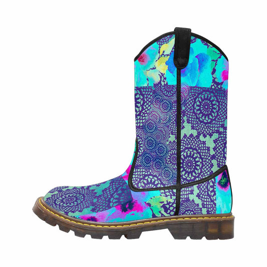 Victorian lace print, western lumber boots, design 14