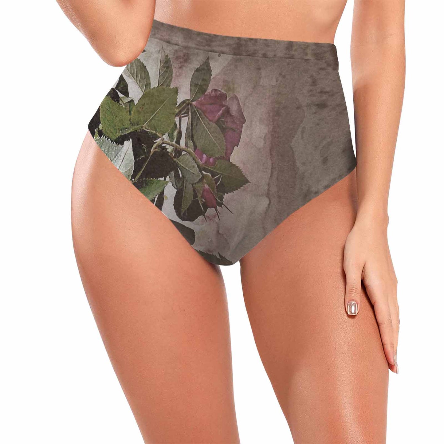 Vintage floral High waist bikini bottom, Design 22x