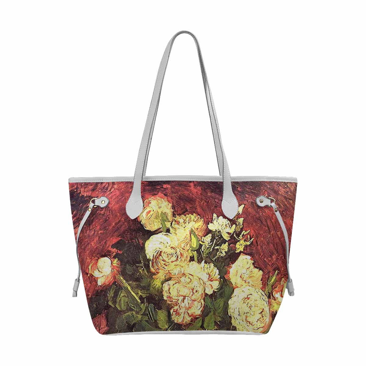 Vintage Floral Handbag, Classic Handbag, Mod 1695361 Design 27 WHITE TRIM