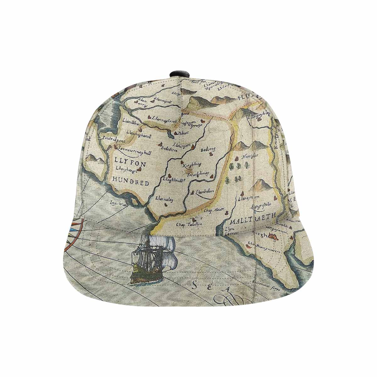 Antique Map design mens or womens deep snapback cap, trucker hat, Design 13