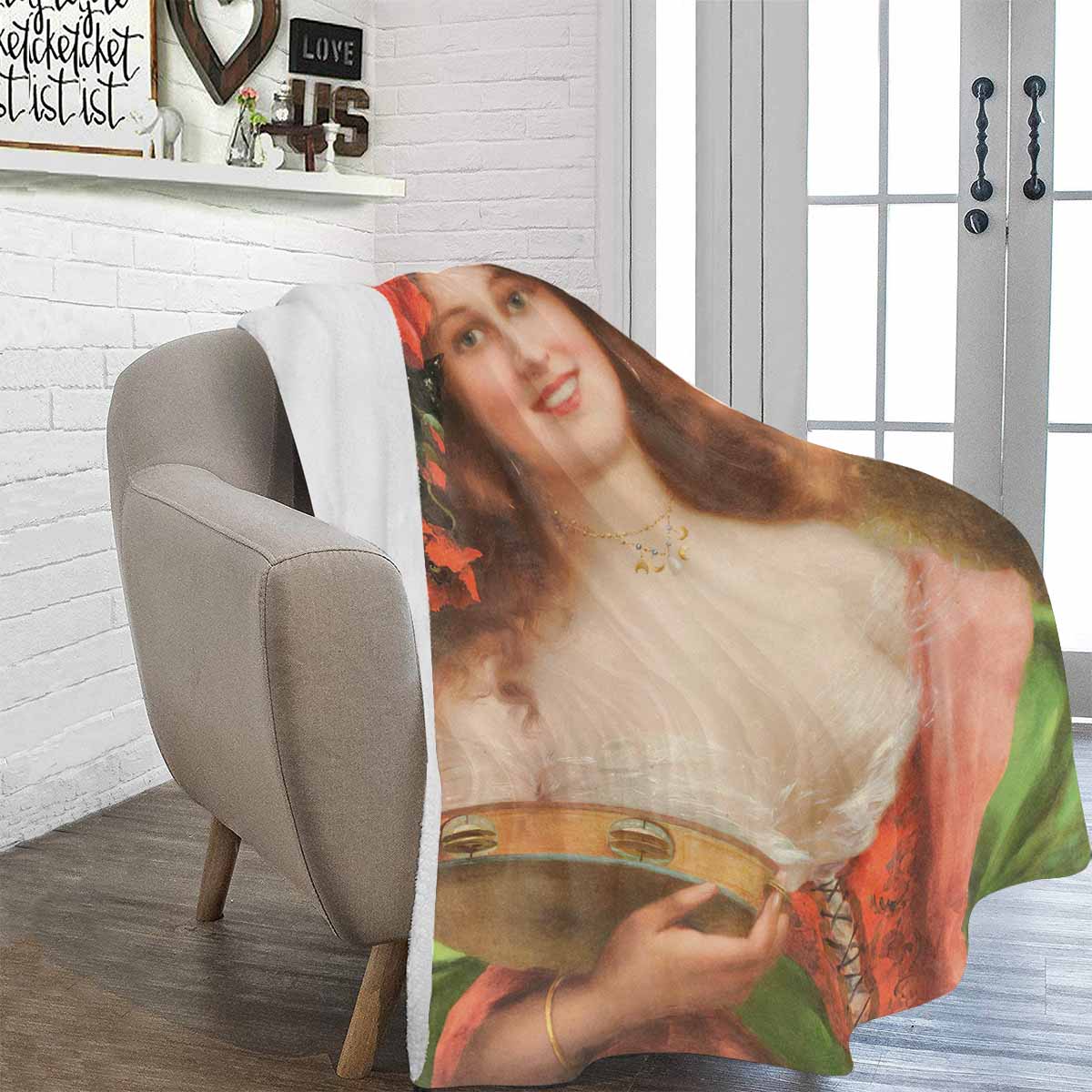 Victorian Lady Design BLANKET, LARGE 60 in x 80 in, Tambourine Girl