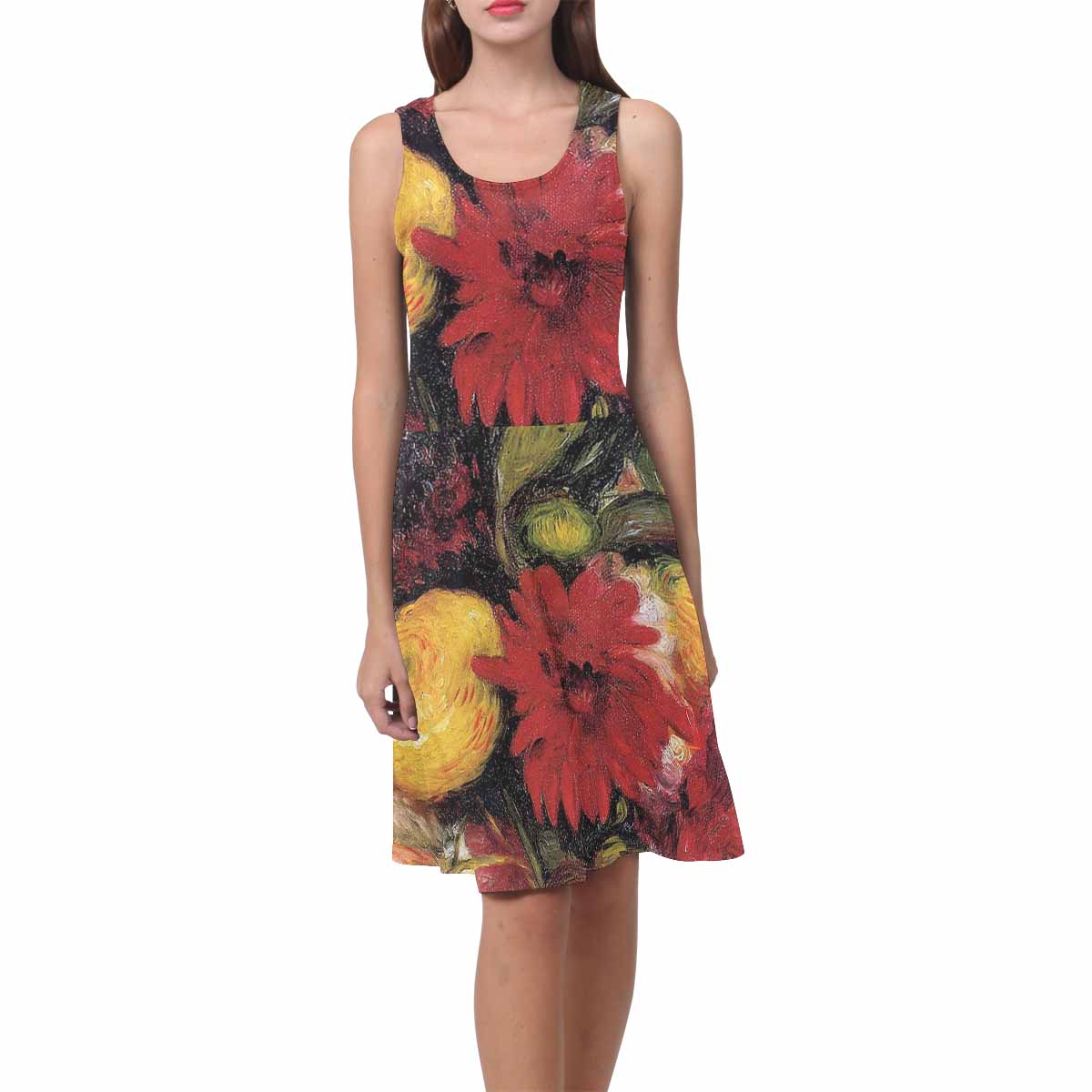 Vintage floral short summer flare dress,  XS to 3XL plus size, model D09534 Design 25
