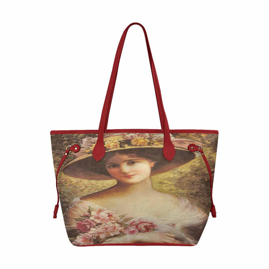 Victorian Lady Design Handbag, Model 1695361, The Fancy Bonnet, RED TRIM