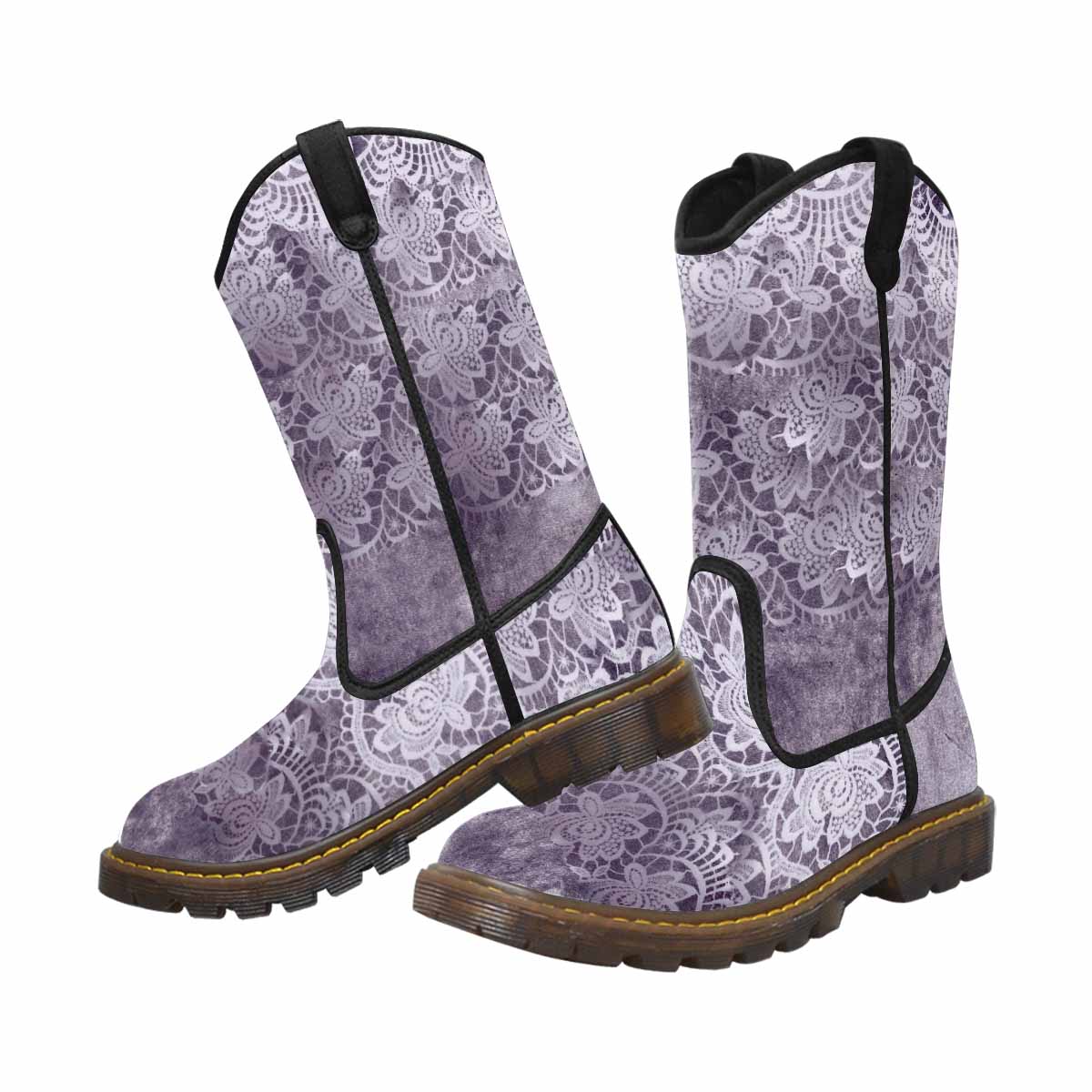 Victorian lace print, western lumber boots, design 39