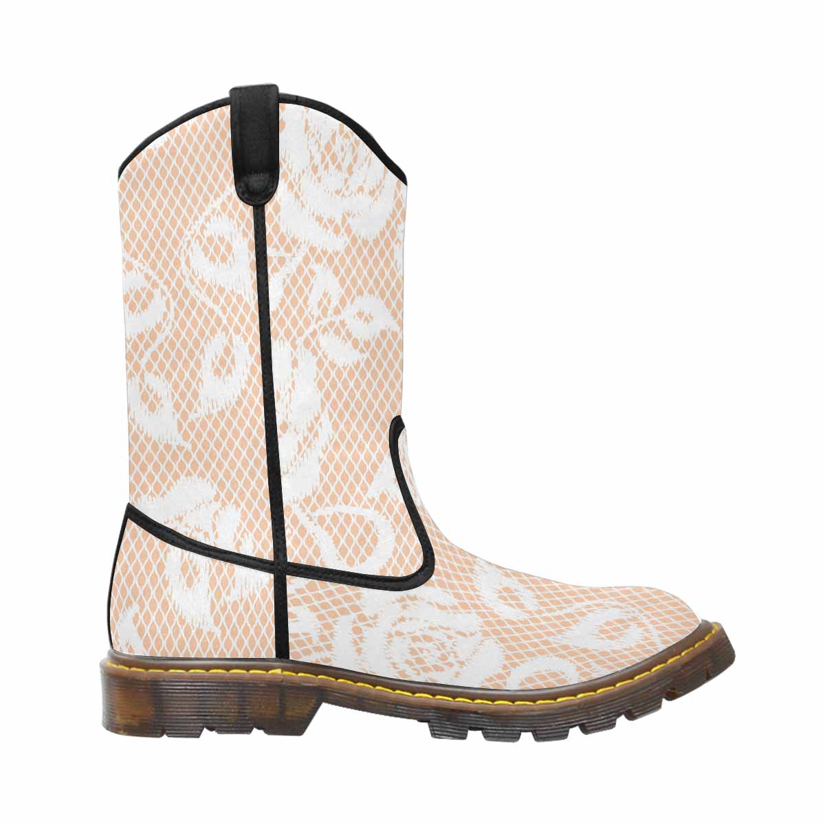 Victorian lace print, western lumber boots, design 16