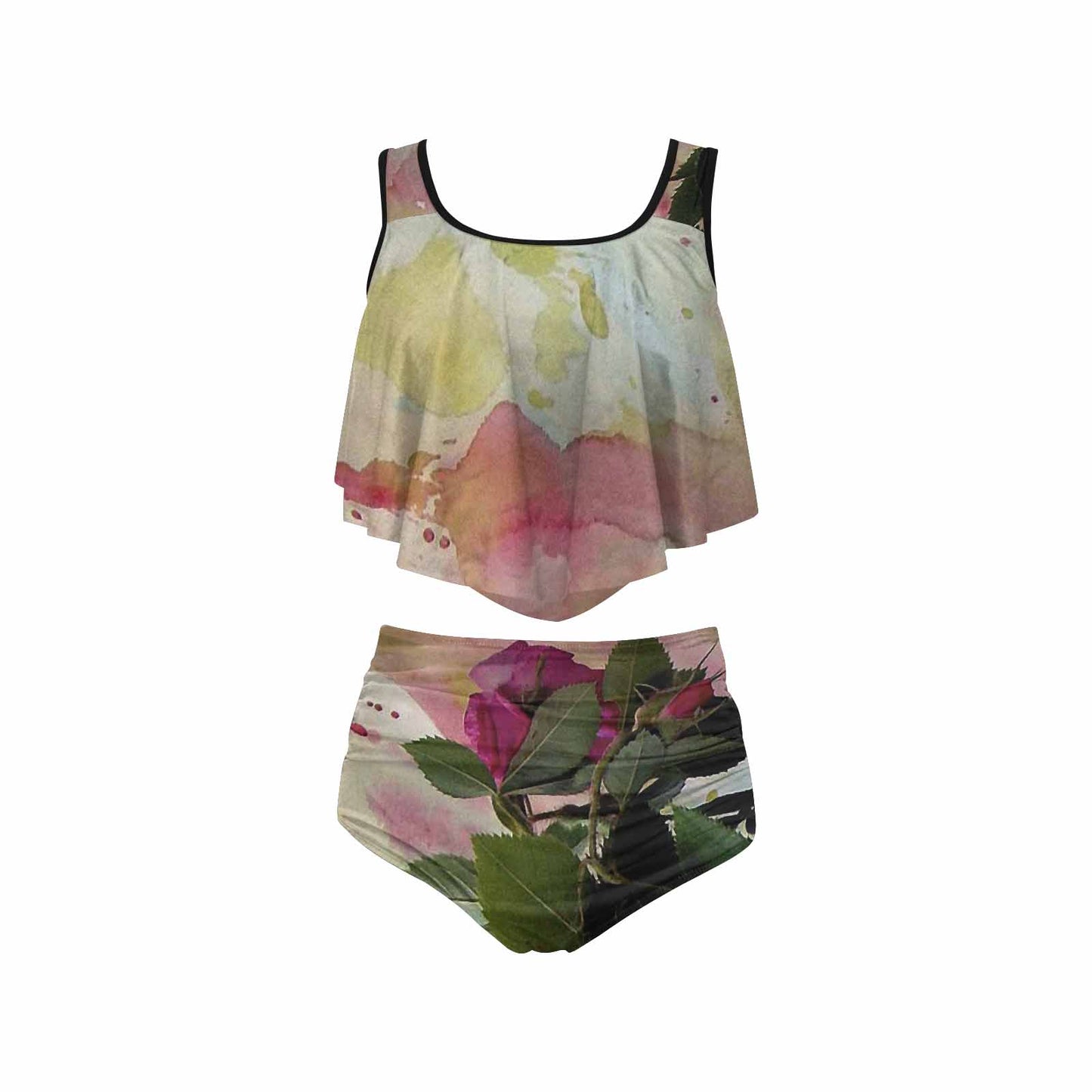 Vintage floral high waisted flounce top bikini, swim wear, Design 21