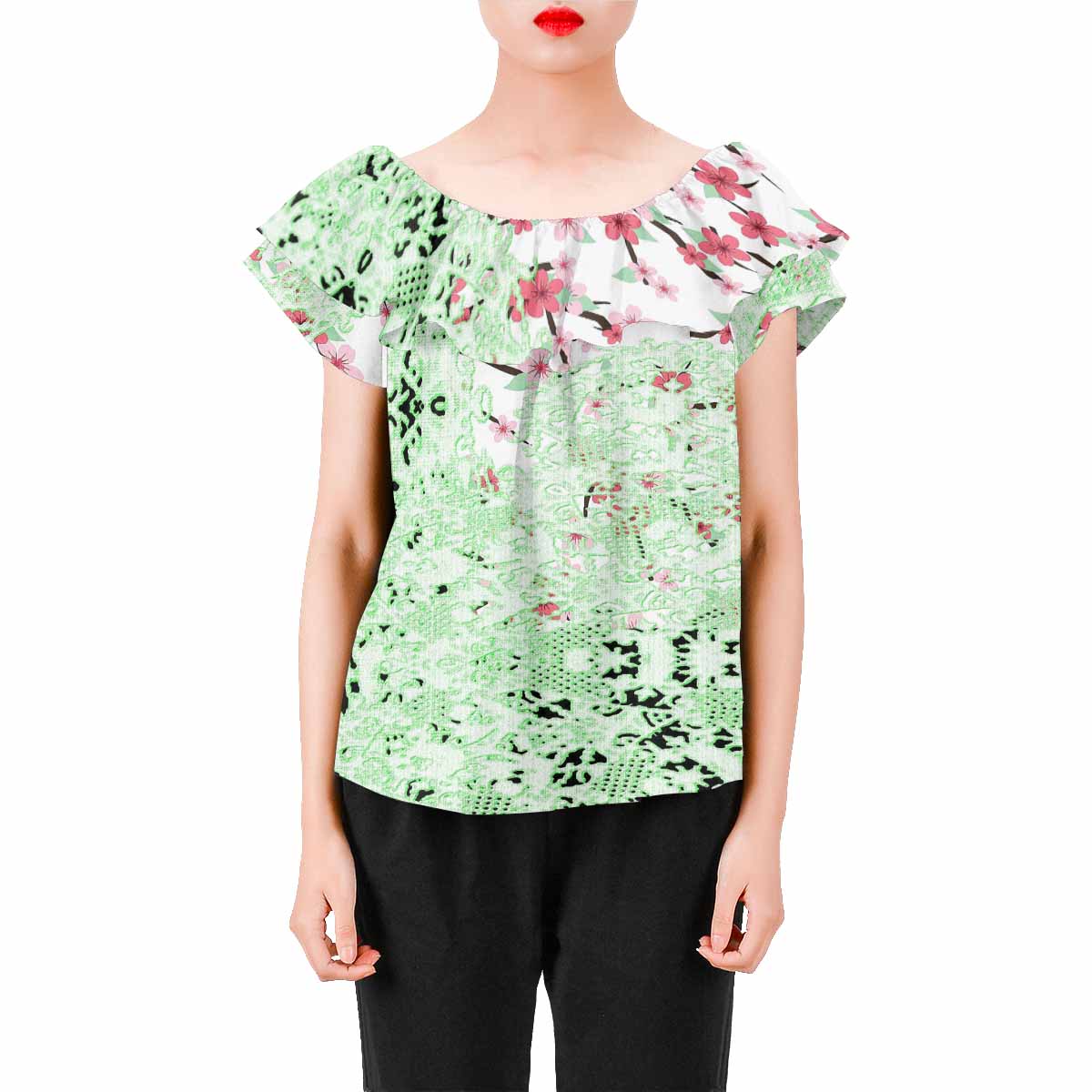 Victorian Lace print Chiffon Blouse, design 10