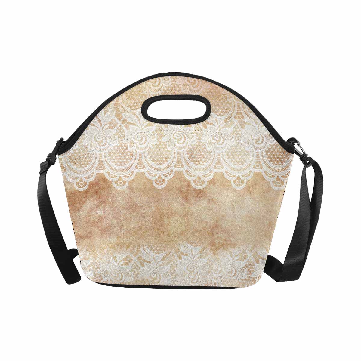 Victorian lace print insulated lunch bag, design 30