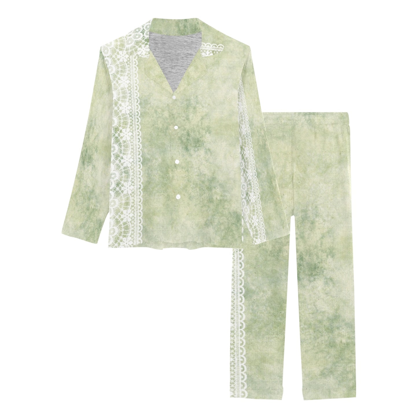 Victorian printed lace pajama set, design 42 Women's Long Pajama Set (Sets 02)