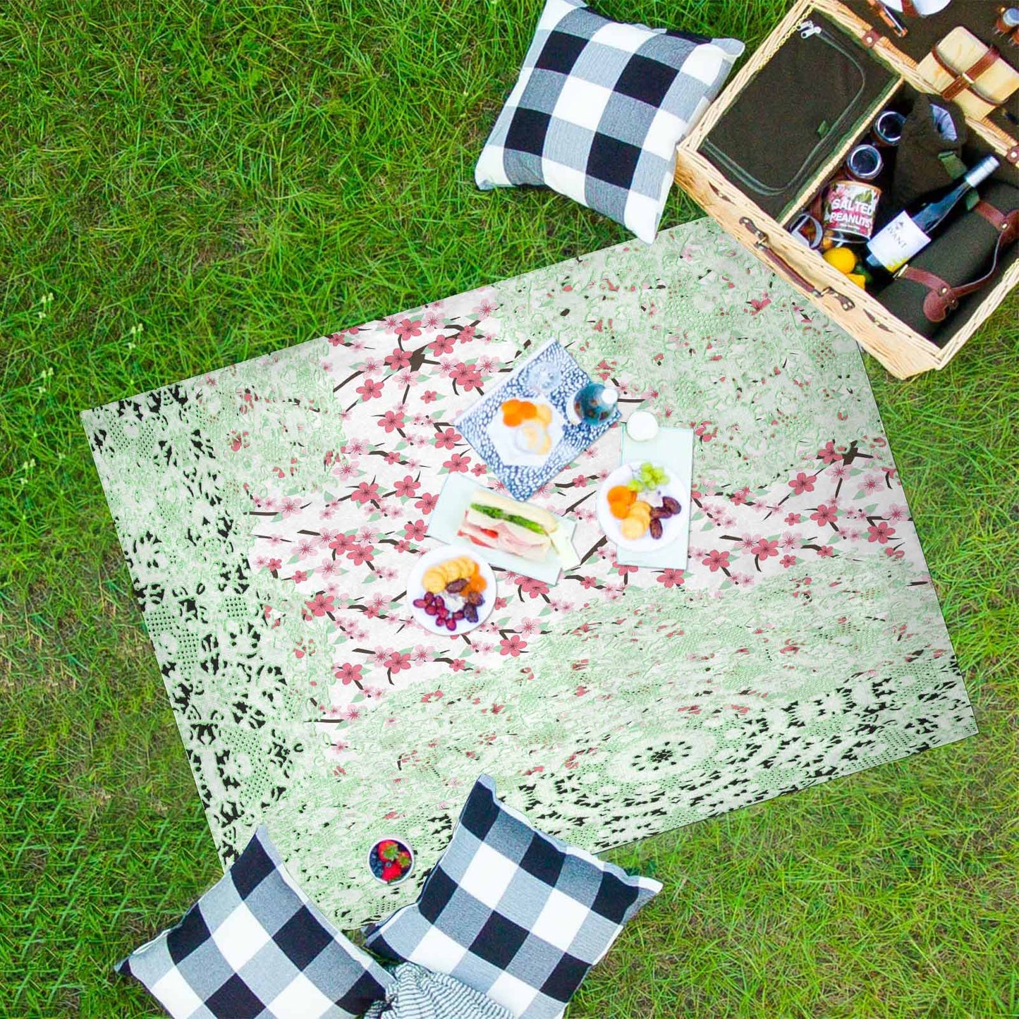 Victorian lace print waterproof picnic mat, 69 x 55in, design 10