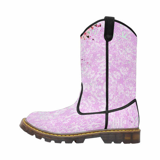 Victorian lace print, western lumber boots, design 09