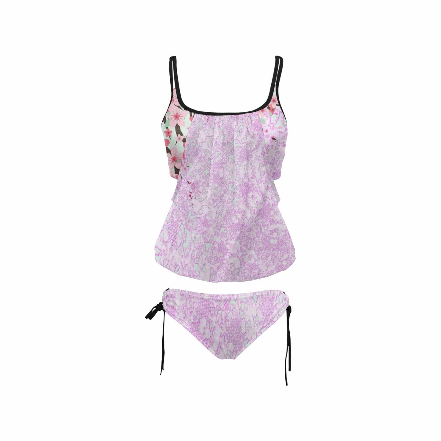 Cover belly Tankini swimwear, 2 pc Bikini, Printed Victorian lace, design 09B