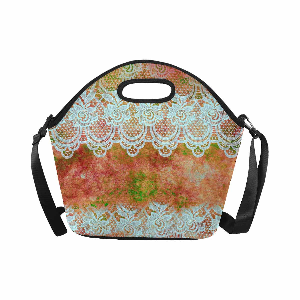 Victorian lace print insulated lunch bag, design 31
