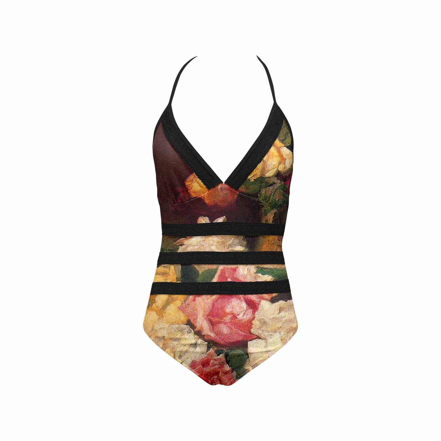 Vintage floral, vintage chest collar, one piece swim wear, Design 37