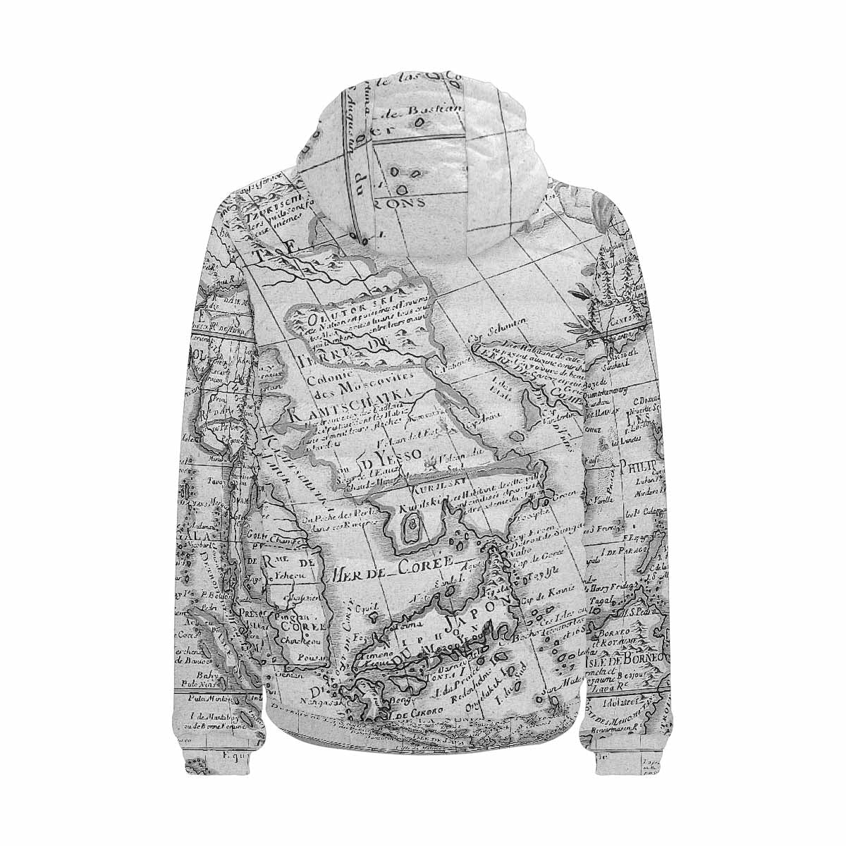 Antique Map design, mens lightweight, warm, quilted hooded bomber jacket, design, 8