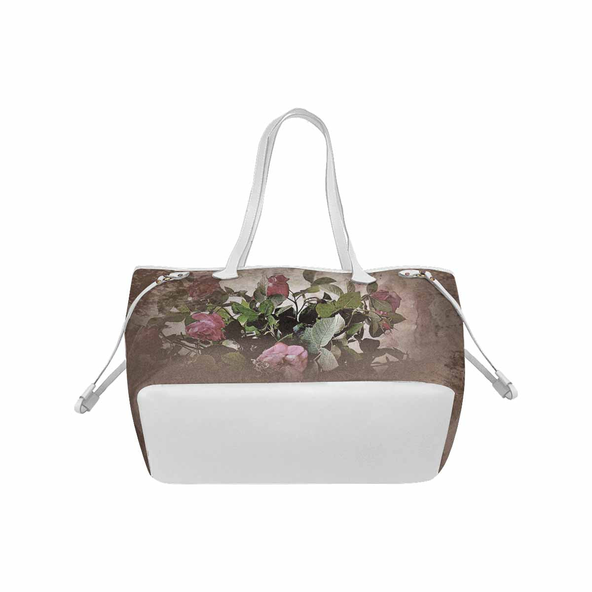 Vintage Floral Handbag, Classic Handbag, Mod 1695361 Design 22x WHITE TRIM