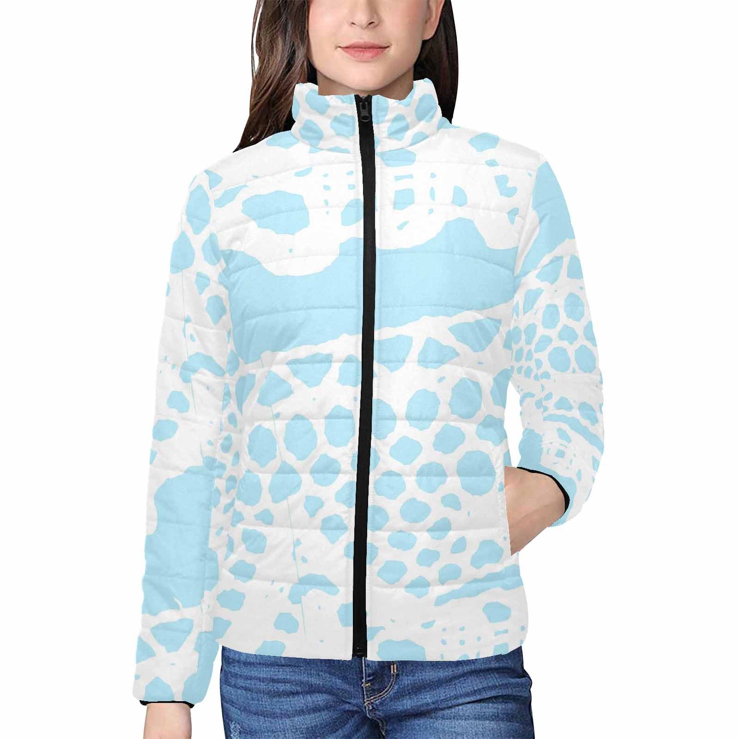 Victorian Lace print womens padded quilted jacket, design 08