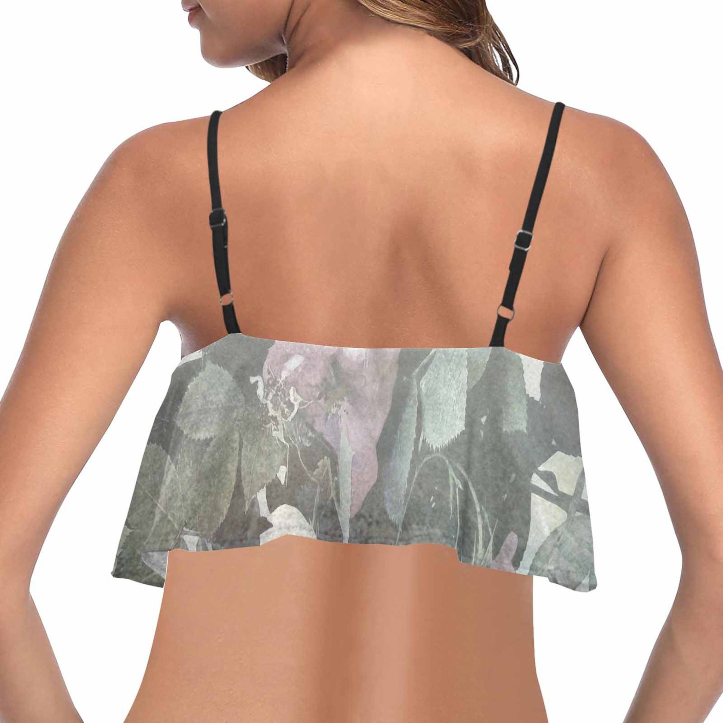 Vintage floral flounce bikini top, Design 23