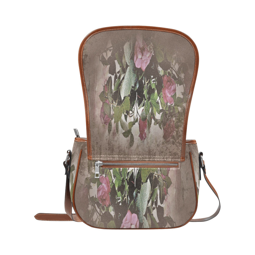 Vintage floral handbag, Design 22x Model 1695341 Saddle Bag/Large (Model 1649)