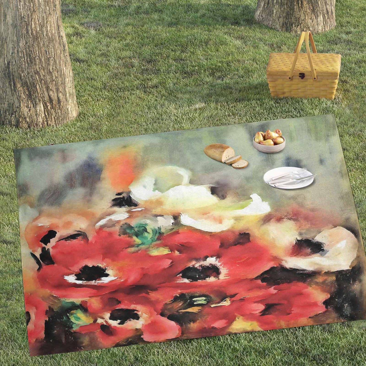 Vintage Floral waterproof picnic mat, 81 x 55in, Design 14