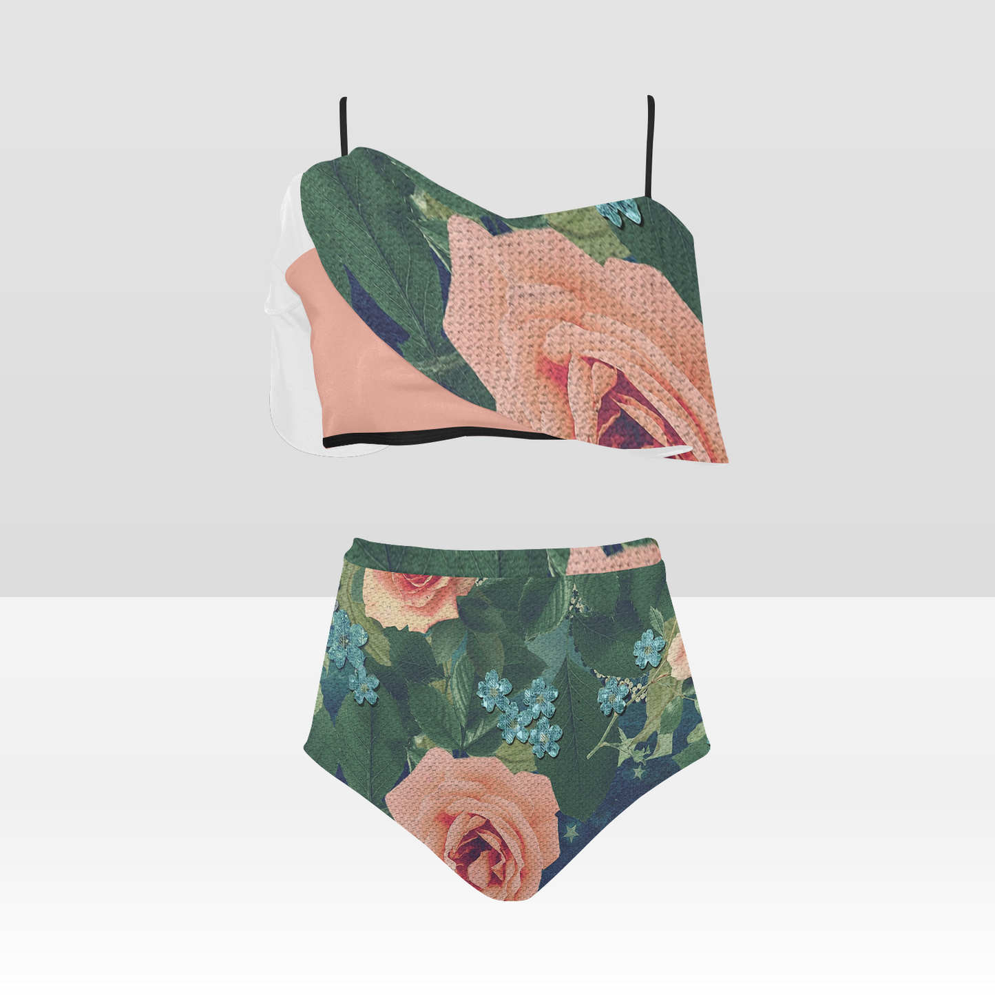 Flounce & Ruffle Bikini swimwear, Printed Victorian lace, Design 01 High Waisted Ruffle Bikini Set-A/B/C (Model S03)