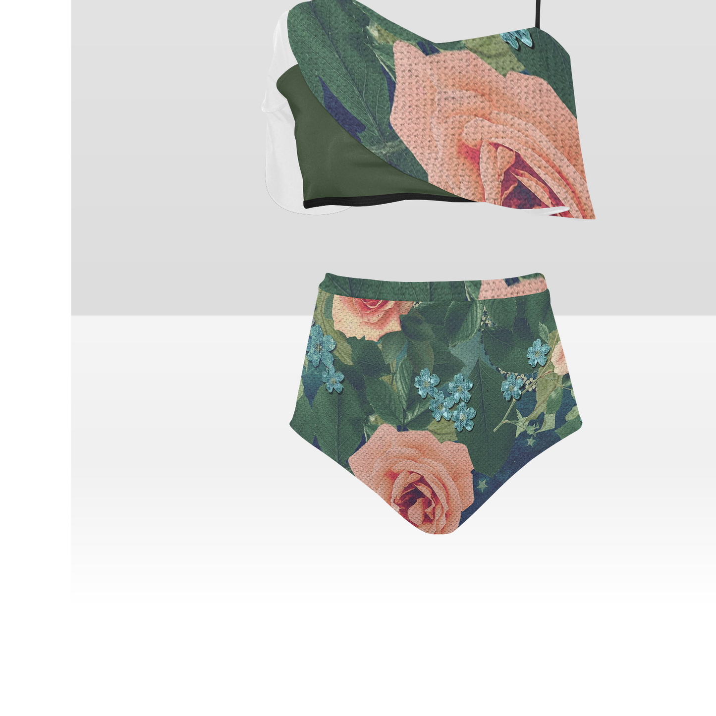Flounce & Ruffle Bikini swimwear, Printed Victorian lace, Design 01 High Waisted Ruffle Bikini Set-A/B/C (Model S03)