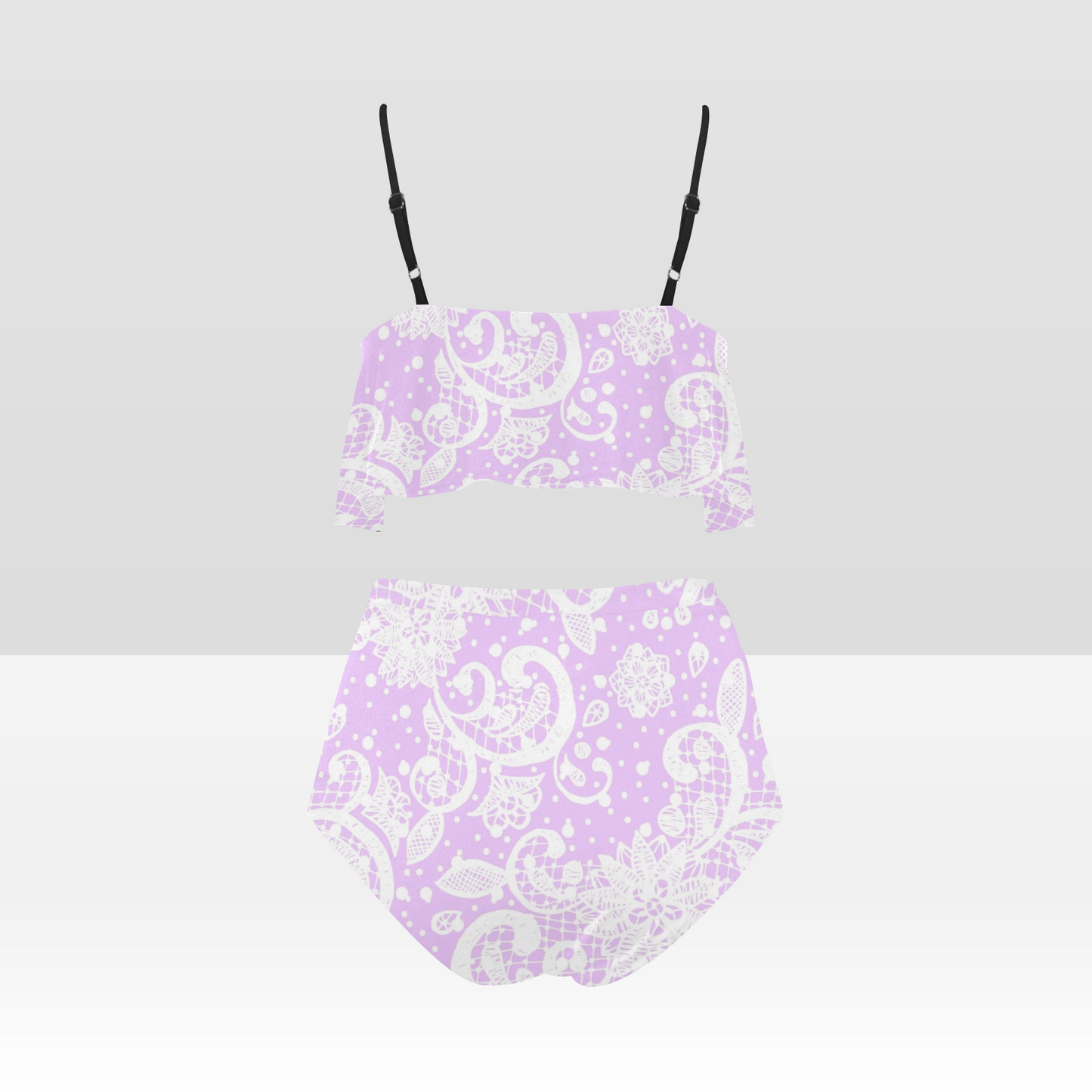 Flounce & Ruffle Bikini swimwear, Printed Victorian lace, Design 06 High Waisted Ruffle Bikini Set-A/B (Model SO3)