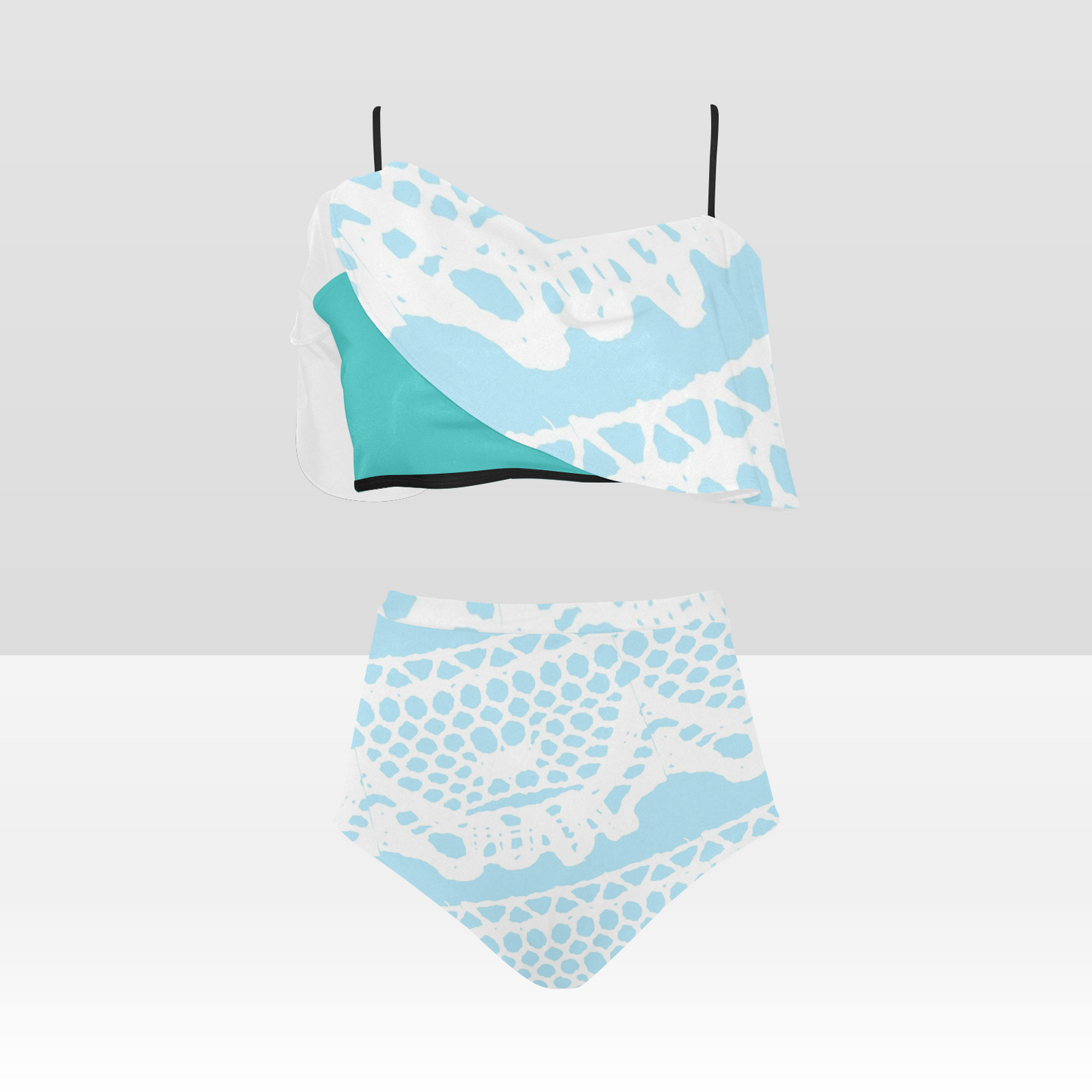 Flounce & Ruffle Bikini swimwear, Printed Victorian lace, Design 08 High Waisted Ruffle Bikini Set-A/B (Model SO3)