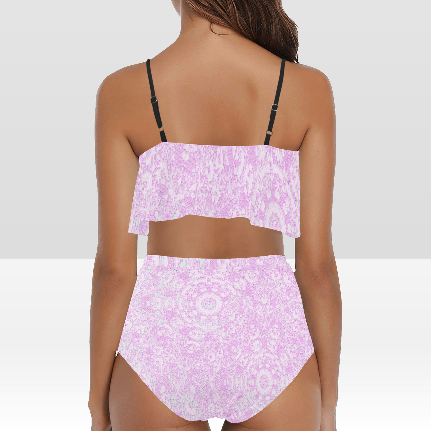 Flounce & Ruffle Bikini swimwear, Printed Victorian lace, Design 09 High Waisted Ruffle Bikini Set-A/B (Model SO3)