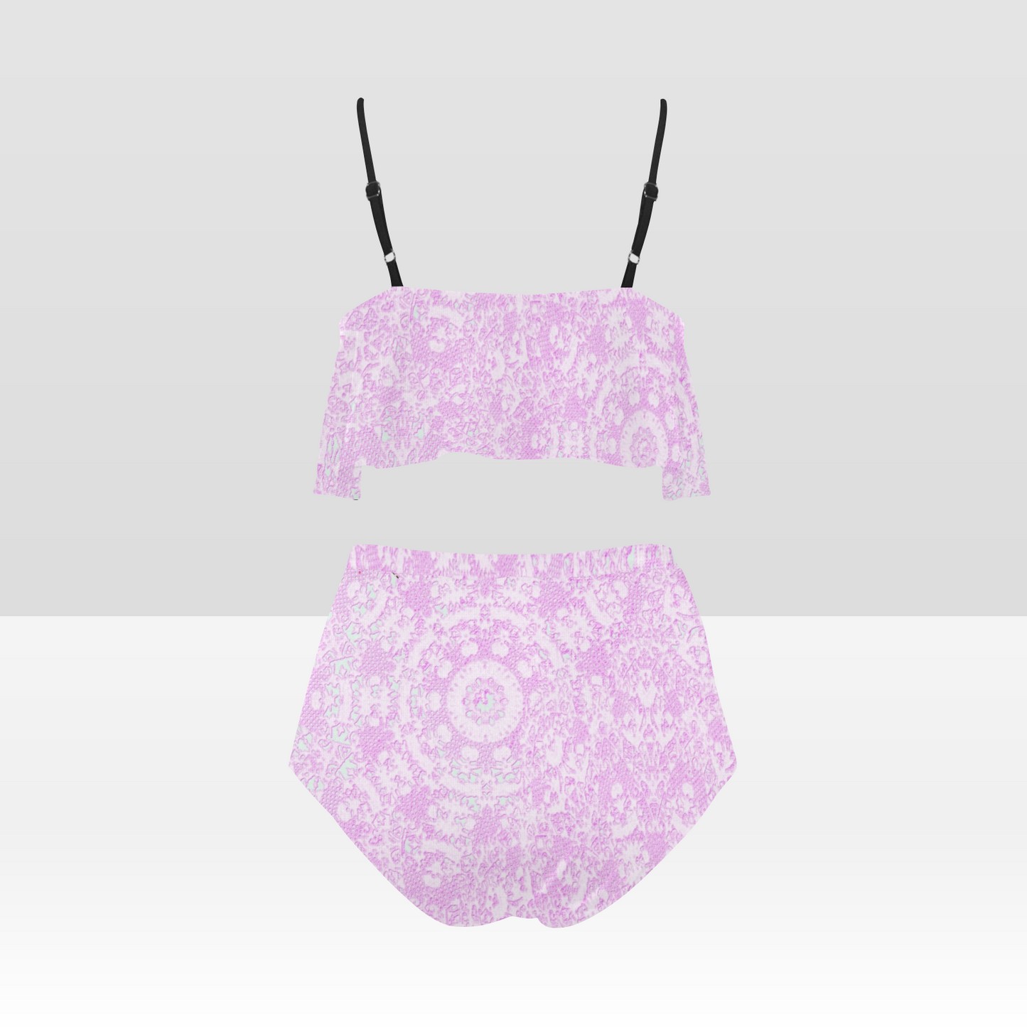 Flounce & Ruffle Bikini swimwear, Printed Victorian lace, Design 09 High Waisted Ruffle Bikini Set-A/B (Model SO3)