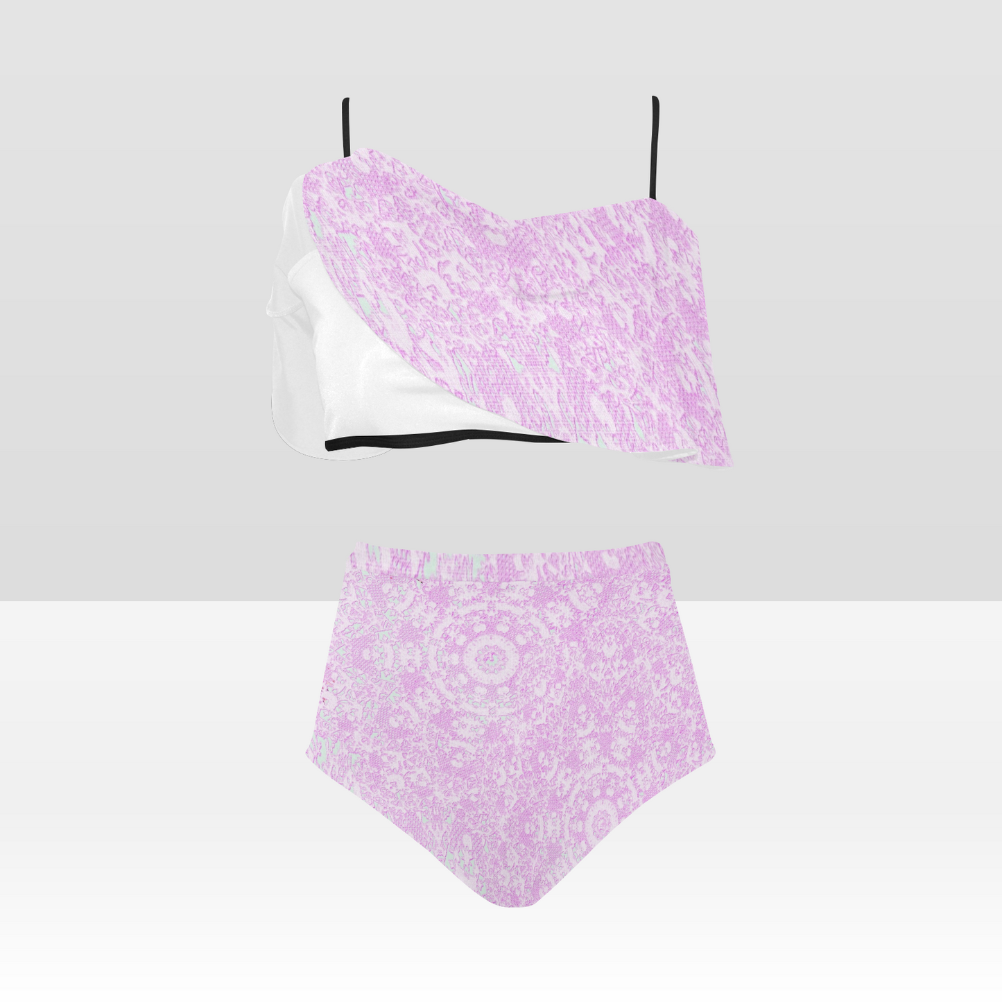 Flounce & Ruffle Bikini swimwear, Printed Victorian lace, Design 09 High Waisted Ruffle Bikini Set-A/B (Model SO3)