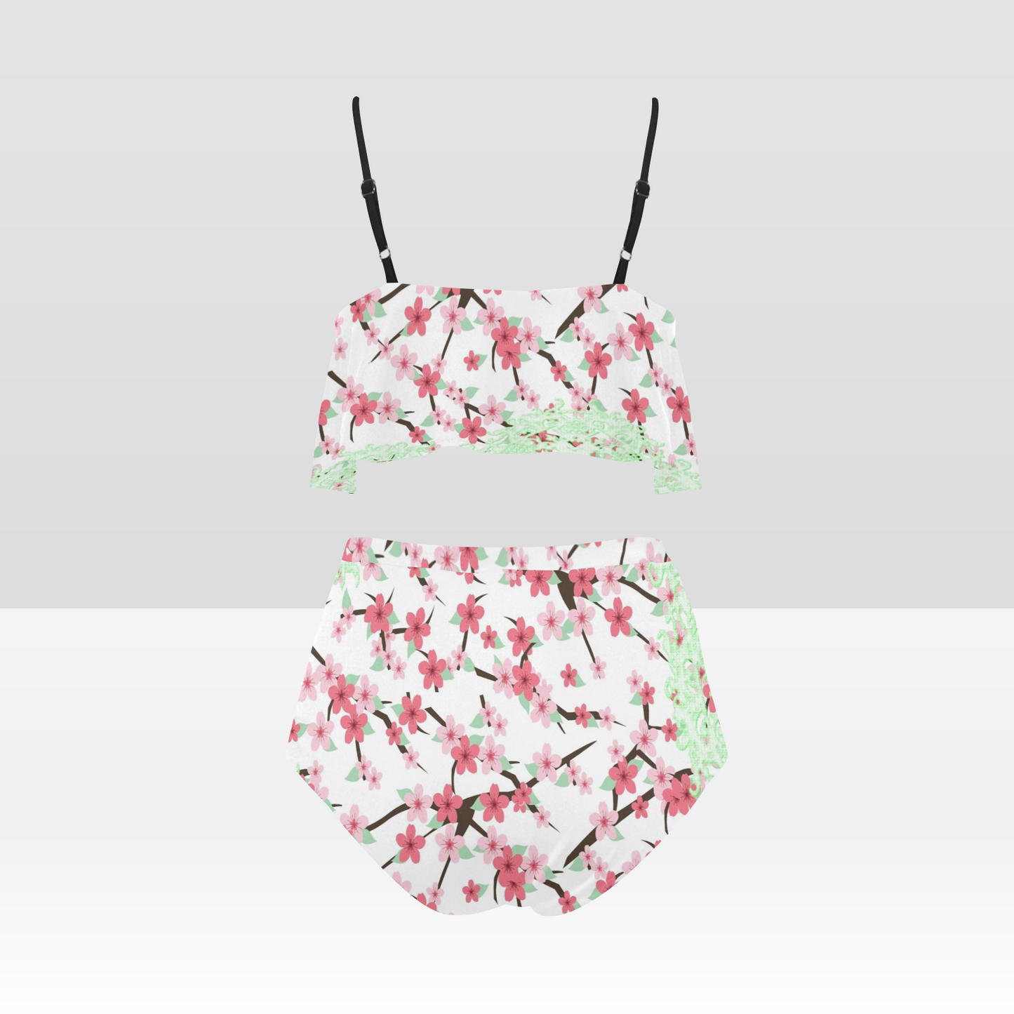 Flounce & Ruffle Bikini swimwear, Printed Victorian lace, Design 10 High Waisted Ruffle Bikini Set-A/B (Model SO3)