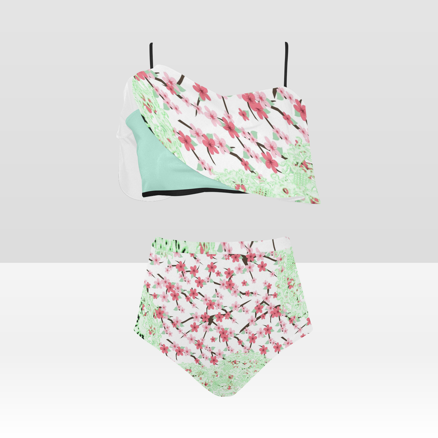 Flounce & Ruffle Bikini swimwear, Printed Victorian lace, Design 10 High Waisted Ruffle Bikini Set-A/B (Model SO3)