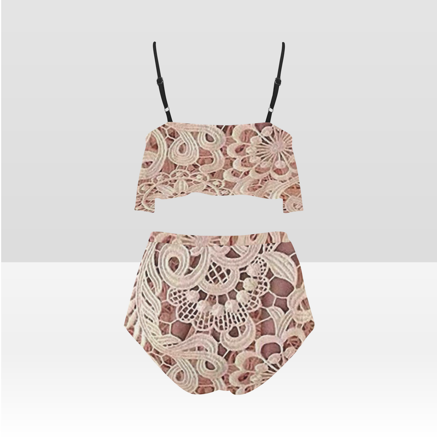 Flounce & Ruffle Bikini swimwear, Printed Victorian lace, Design 11 High Waisted Ruffle Bikini Set-A/B (Model SO3)