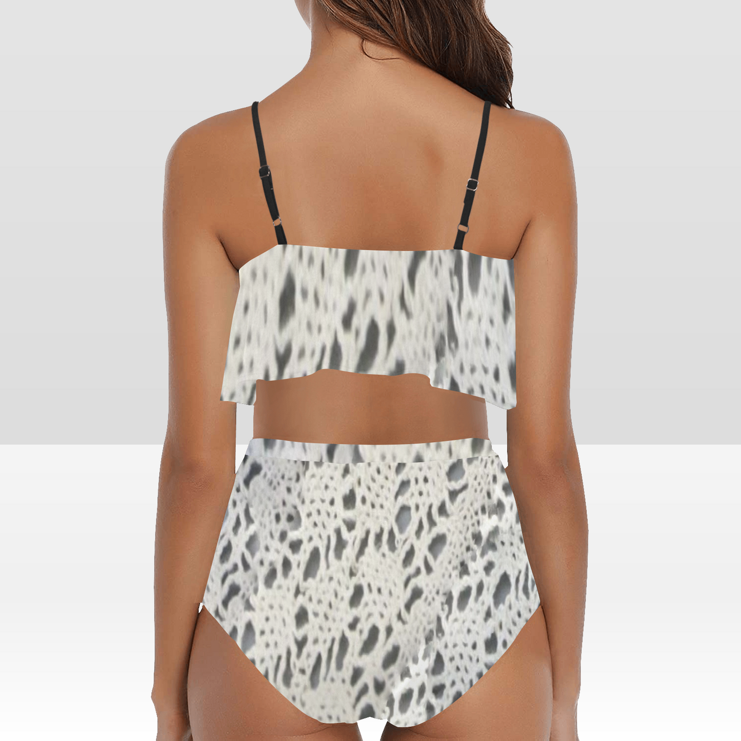 Flounce & Ruffle Bikini swimwear, Printed Victorian lace, Design 12 High Waisted Ruffle Bikini Set-A/B/C (Model SO3)