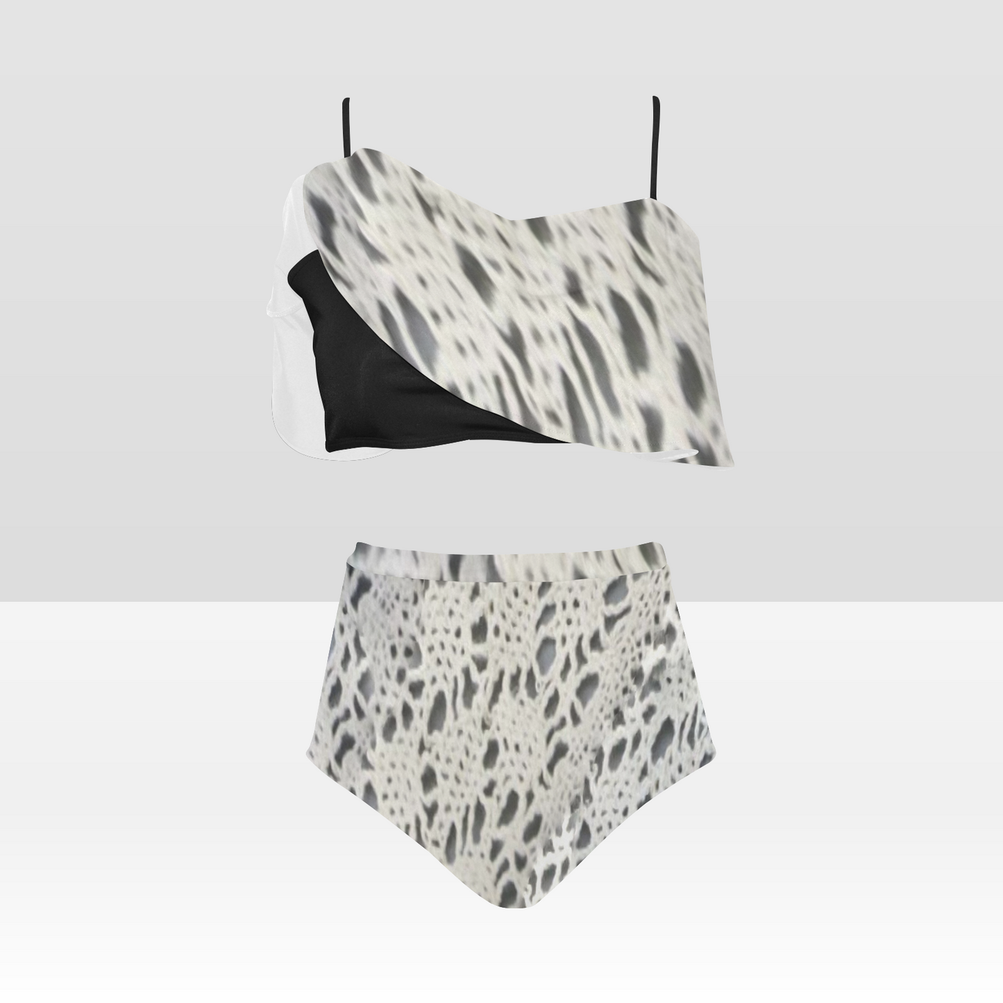 Flounce & Ruffle Bikini swimwear, Printed Victorian lace, Design 12 High Waisted Ruffle Bikini Set-A/B/C (Model SO3)