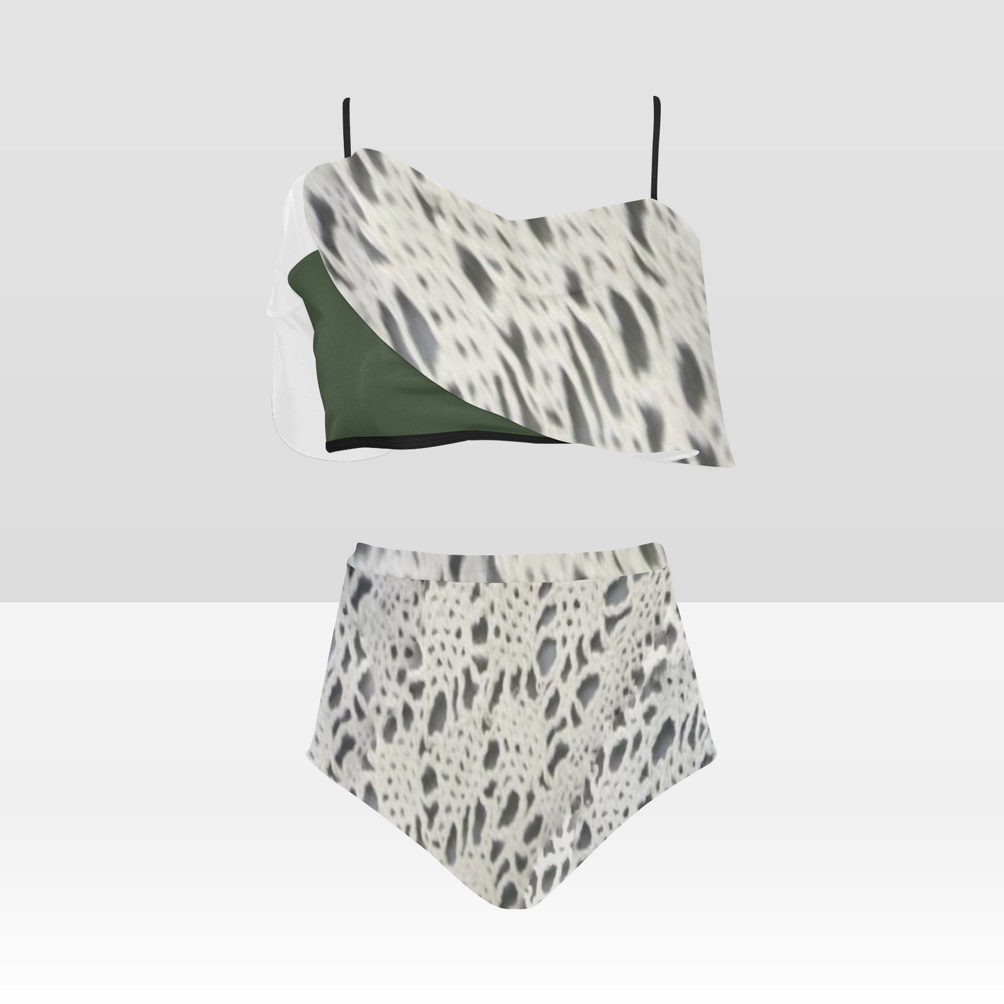 Flounce & Ruffle Bikini swimwear, Printed Victorian lace, Design 12 High Waisted Ruffle Bikini Set-A/B/C (Model SO3)