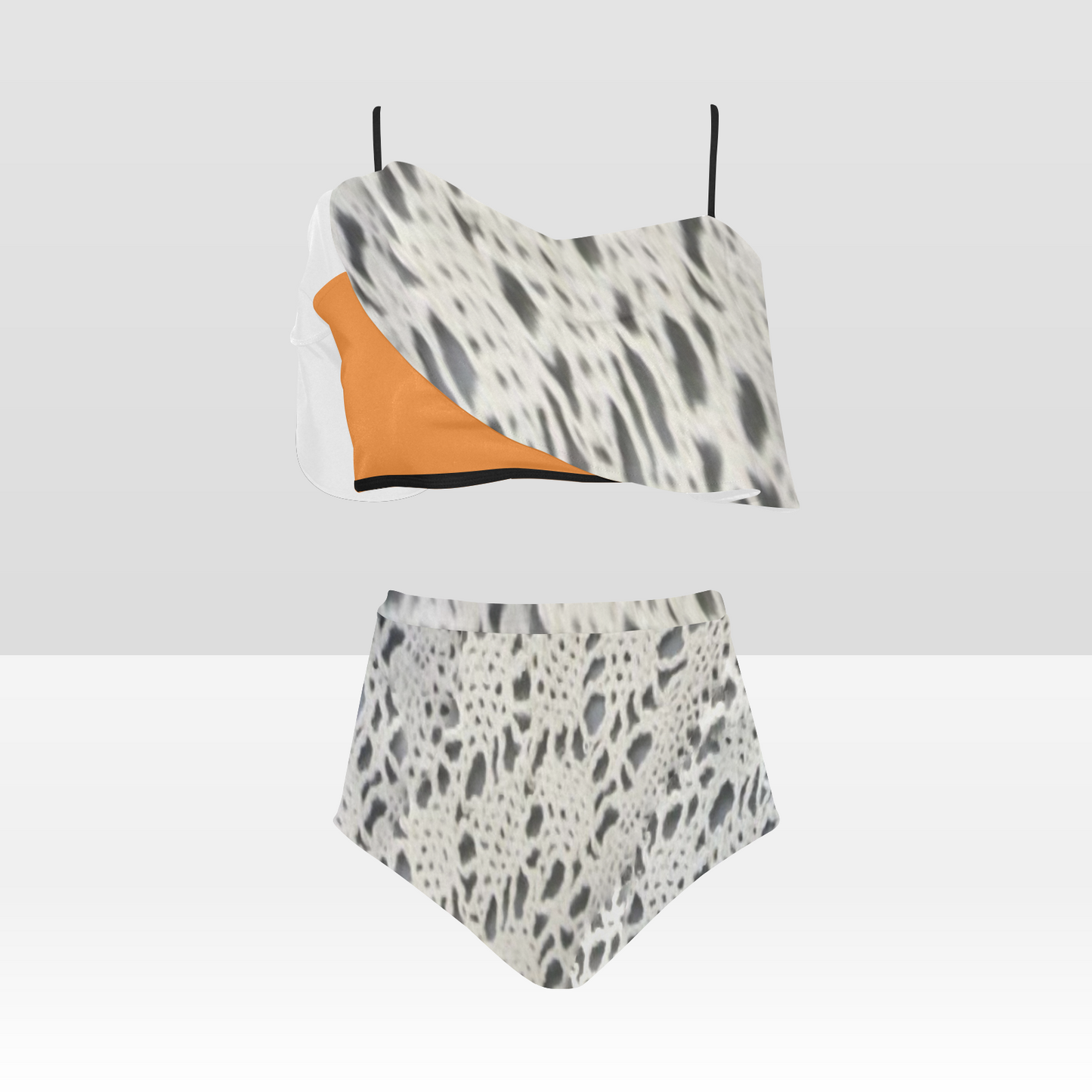 Flounce & Ruffle Bikini swimwear, Printed Victorian lace, Design 12 High Waisted Ruffle Bikini Set-A/B/C (Model SO3)